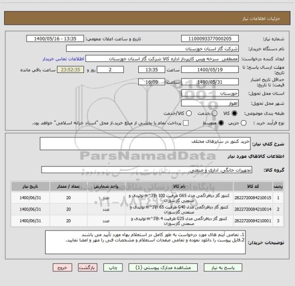 استعلام خرید کنتور در سایزهای مختلف