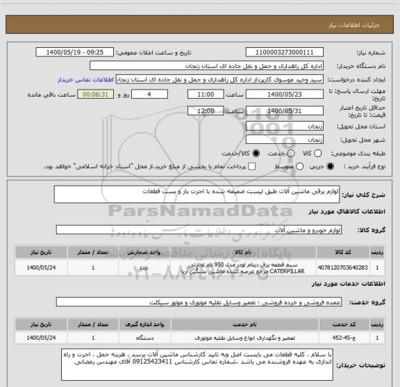 استعلام لوازم برقی ماشین آلات طبق لیست ضمیمه شده با اجرت باز و بست قطعات