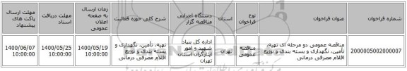 مناقصه عمومی دو مرحله ای  تهیه، تأمین، نگهداری و بسته بندی و توزیع اقلام مصرفی درمانی