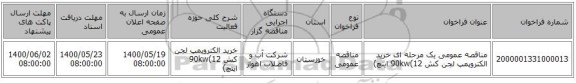 مناقصه عمومی یک مرحله ای خرید الکتروپمپ لجن کش 90kw(12 اینچ)