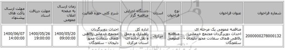 مناقصه عمومی یک مرحله ای احداث دوربرگردان مجتمع خدماتی رفاهی همای سعادت محور دلیجان - سلفچگان