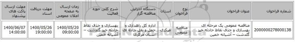 مناقصه عمومی یک مرحله ای  بهسازی و حذف نقاط حادثه خیز گلدشت – آشیانه خمین