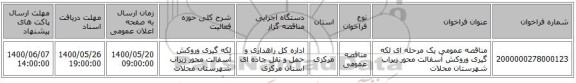 مناقصه عمومی یک مرحله ای لکه گیری وروکش آسفالت محور زیراب شهرستان محلات