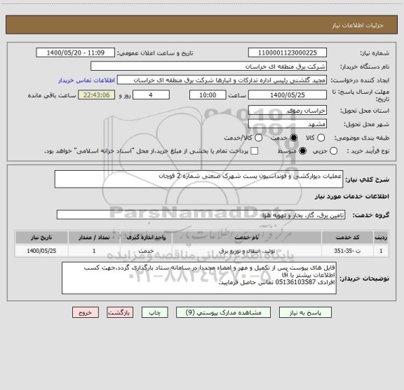 استعلام عملیات دیوارکشی و فونداسیون پست شهرک صنعتی شماره 2 قوچان