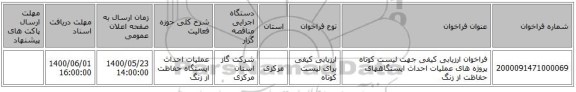 فراخوان ارزیابی کیفی جهت لیست کوتاه  پروژه های عملیات احداث  ایستگاههای حفاظت از زنگ