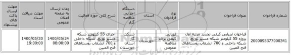 فراخوان ارزیابی کیفی تجدید مرتبه اول پروژه  55 کیلومتر شبکه مسیر توزیع، شبکه داخلی و 700 انشعاب روستاهای فتح المبین