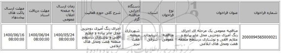 مناقصه عمومی یک مرحله ای اجرای رنگ آمیزی دوجزیی محل عابر پیاده و علایم افقی و نوشتاری درسطح منطقه هفت ومحل های ابلاغی 