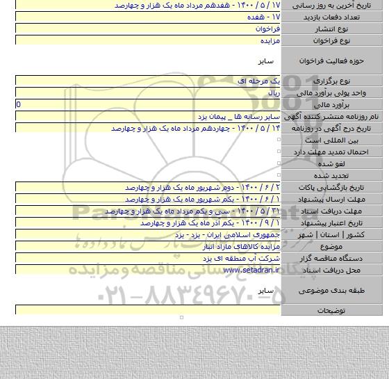 مزایده کالاهای مازاد انبار