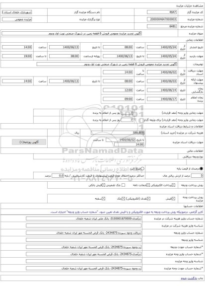 آگهی تجدید مزایده عمومی فروش 6 قطعه زمین در شهرک صنعتی نوبت اول ودوم