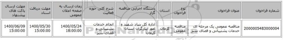 مناقصه عمومی یک مرحله ای خدمات پشتیبانی و فضای سبز