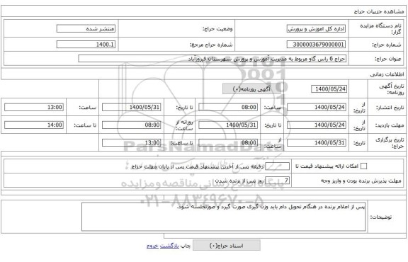 حراج 6 راس گاو مربوط به مدیریت آموزش و پرورش شهرستان فیروزآباد