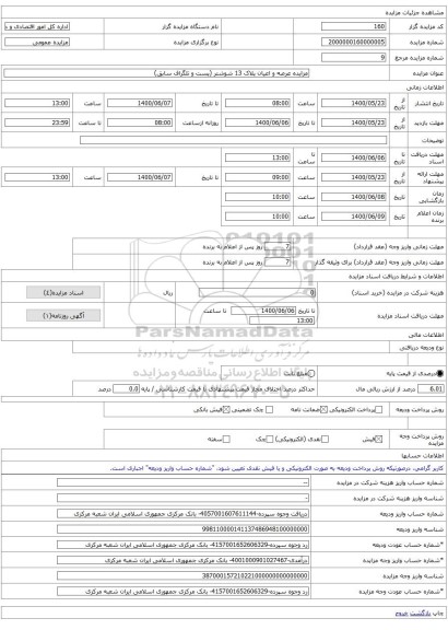 مزایده عرصه و اعیان پلاک 13 شوشتر (پست و تلگراف سابق)