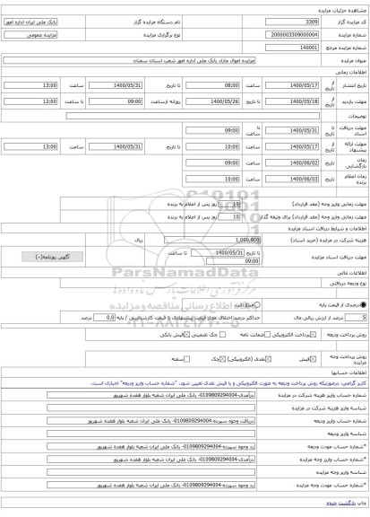 مزایده اموال مازاد بانک ملی اداره امور شعب استان سمنان