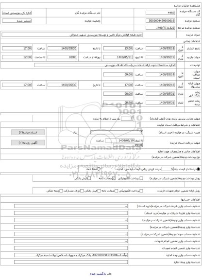 اجاره طبقه فوقانی مرکز تامین و توسعه بهزیستی شهید صدوقی