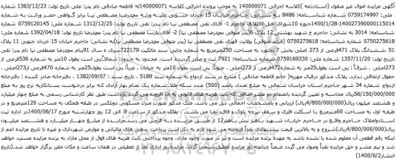 آگهی مزایده ششدانگ پلاک 471فرعی از 273 اصلی بخش 7 بجنورد به مساحت 250مترمربع