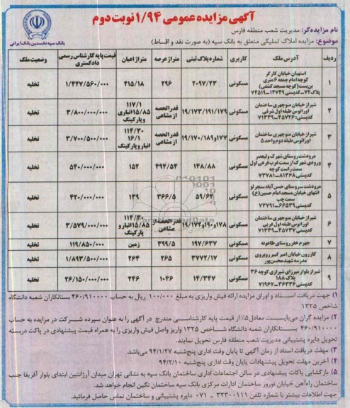 مزایده,املاک تملیکی