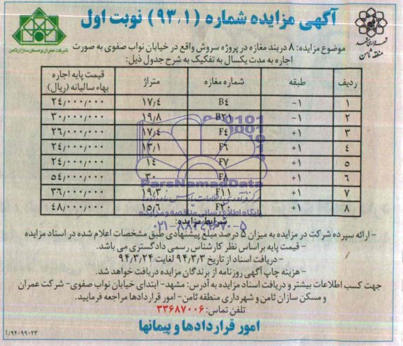 مزایده , مزایده واگذاری مغازه