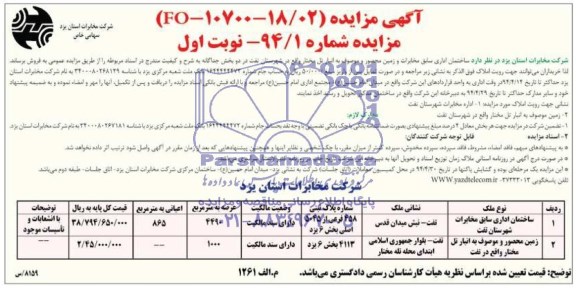 آگهی مزایده , مزایده فروش ساختمان اداری سابق مخابرات و زمین محصور