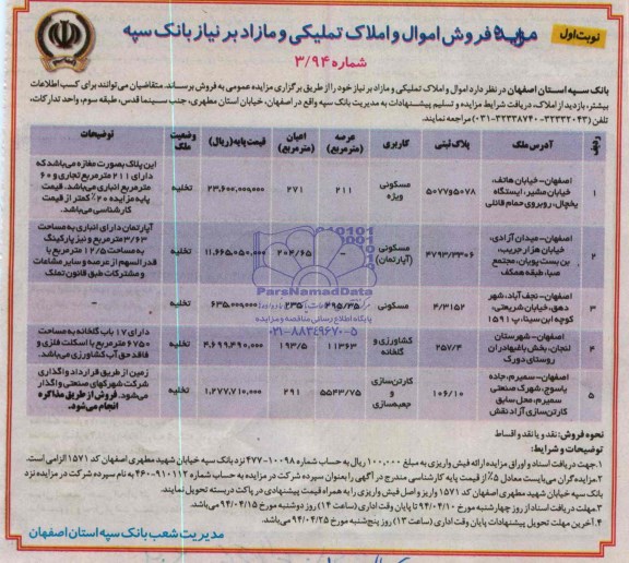 مزایده, اموال و املاک تملیکی و مازاد