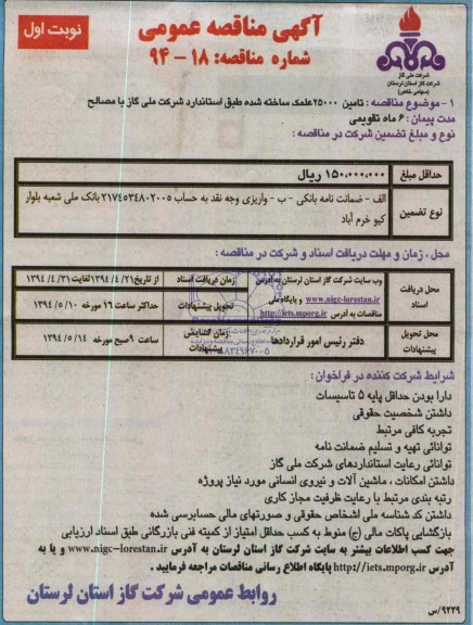 آگهی مناقصه عمومی ,مناقصه  تامین 25000 علمک ساخته شده