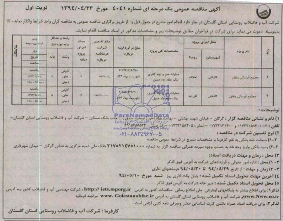 مناقصه, مناقصه عملیات حفر و لوله گذاری 