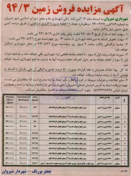 مزایده,یازده قطعه زمین مسکونی