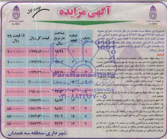 مزایده,نه قطعه زمین کاربری تجاری