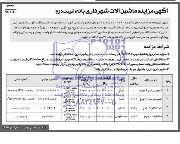 مزایده , مزایده تعدادی از ماشین آلات  ( کمپرسی مان 6 چرخ)