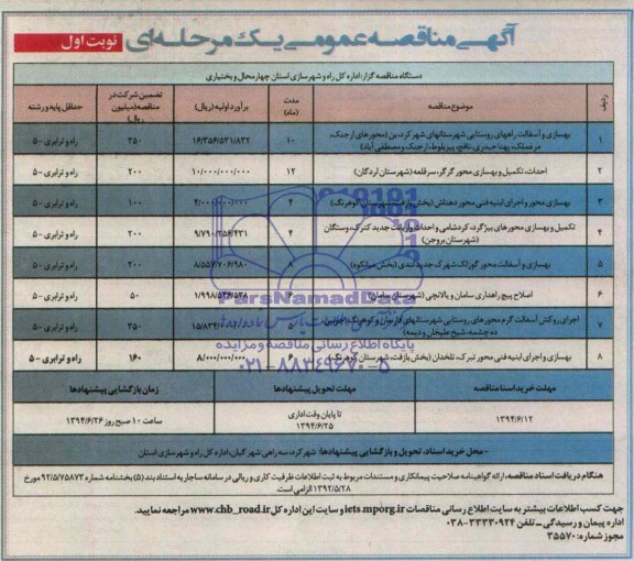 آگهی مناقصه عمومی یک مرحله ای , مناقصه بهسازی و آسفالت راههای روستایی شهرستانهای شهر کرد...