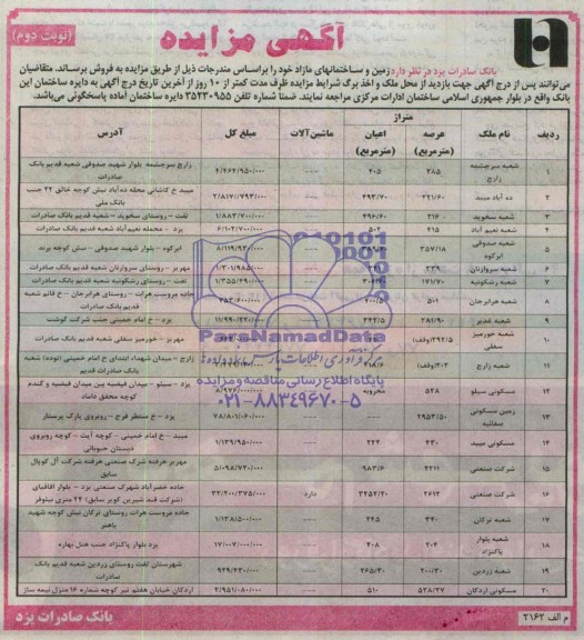 مزایده,زمین و ساختمانهای مازاد