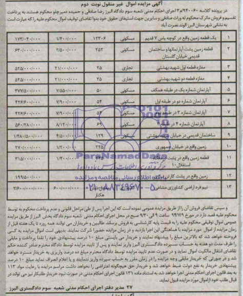 مزایده,سیزده قطعه ملک