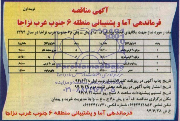 آگهی مناقصه, مناقصه مربای 40 گرمی بالنگ 