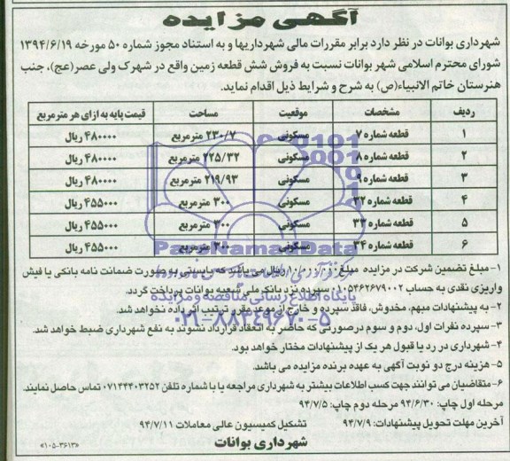 مزایده,فروش شش قطعه زمین