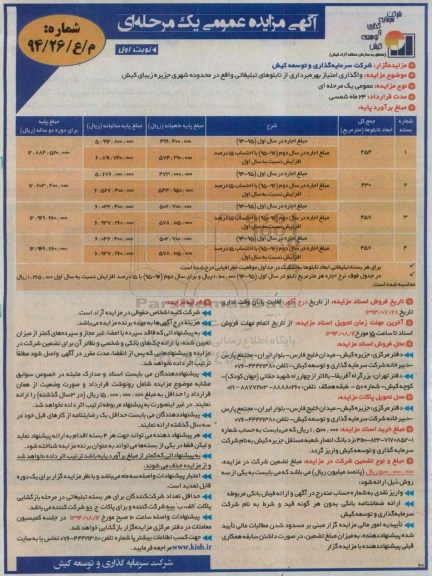 آگهی مزایده عمومی,مزایده واگذاری امتیاز بهره برداری از تابلوهای تبلیغاتی  