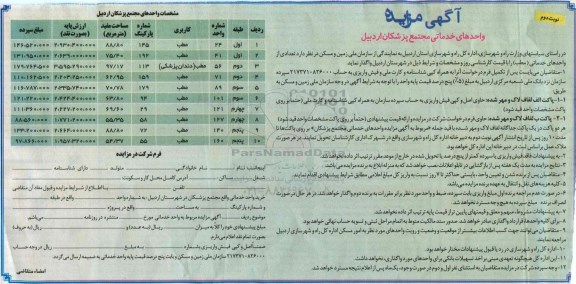 مزایده , مزایده واگذاری تعدادی واحدهای خدماتی مطب مجتمع پزشکان اردبیل نوبت دوم