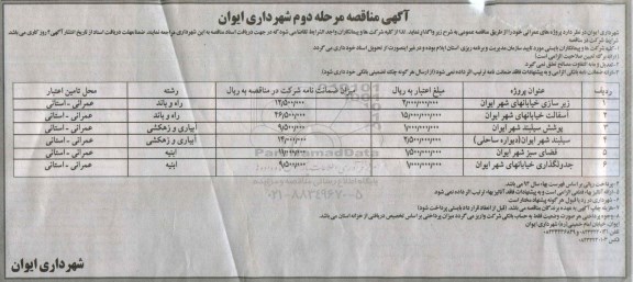 مناقصه  زیرسازی خیابانهای شهر ایوان  ...- مرحله دوم 