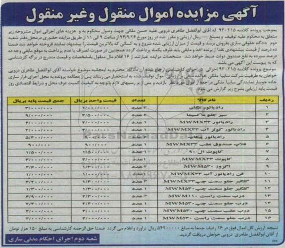 مزایده, مزایده رادیاتور مگان - سپر جلو ماکسیما - رادیاتور  mwmx33.....