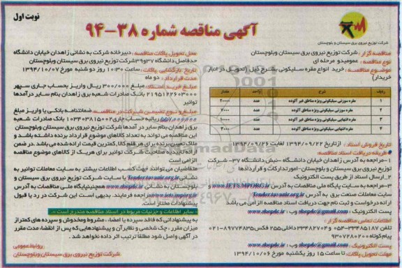 آگهی مناقصه , مناقصه انواع مقره سیلیکونی ..