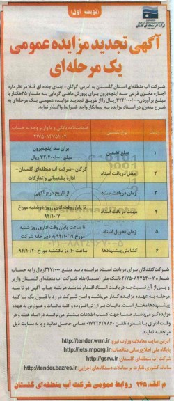 آگهی تجدید مزایده عمومی یک مرحله ای , مزایده اجاره مخزن فرعی سد اینچه برون تجدید