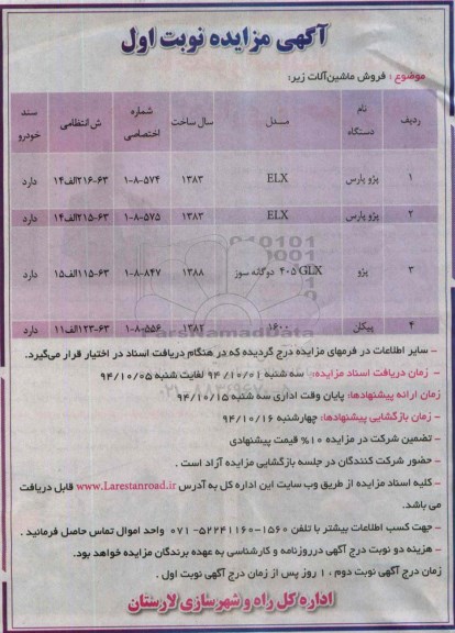 آگهی مزایده, مزایده فروش ماشین آلات 