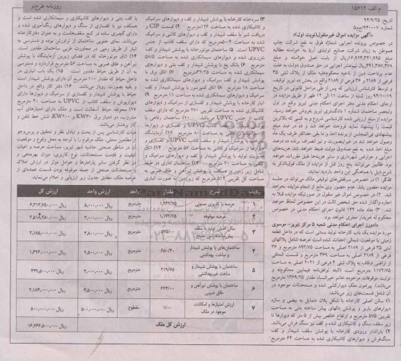 مزایده,مزایده نوبت اول ملک از پلاک ثبتی 35 فرعی یکباب کارخانه تولید بستنی