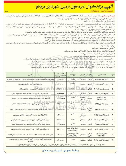 مزایده,مزایده اموال غیرمنقول املاک سیزده قطعه زمین براساس ماده 13  