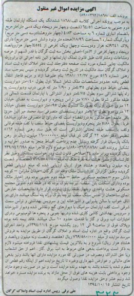 مزایده,مزایده کلاسه الف 1868 ششدانگ اپارتمان 