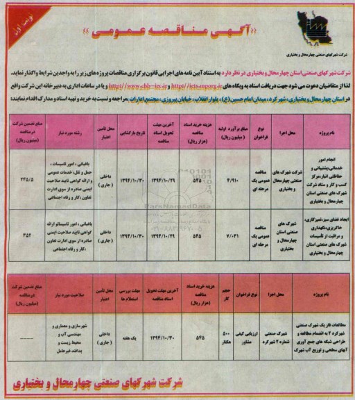 آگهی مناقصه عمومی,مناقصه انجام امور خدماتی، پشتیبانی و حفاظتی انبار، مرکز کسب و کار  