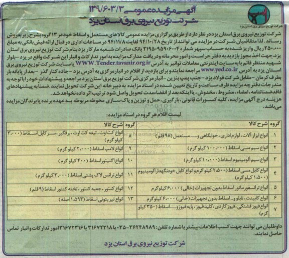 مزایده عمومی , مزایده عمومی کالاهای مستعمل و اسقاط 