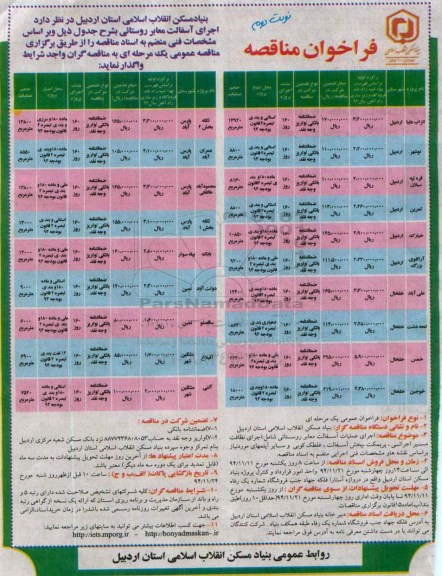 فراخوان مناقصه, فراخوان مناقصه اجرای اسفالت معابر روستائی- نوبت دوم