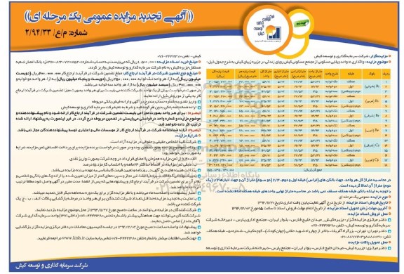 مزایده,مزایده واگذاری 18 واحد ویلایی مسکونی از مجتمع مسکونی کیش رویای زندگی نوبت دوم 