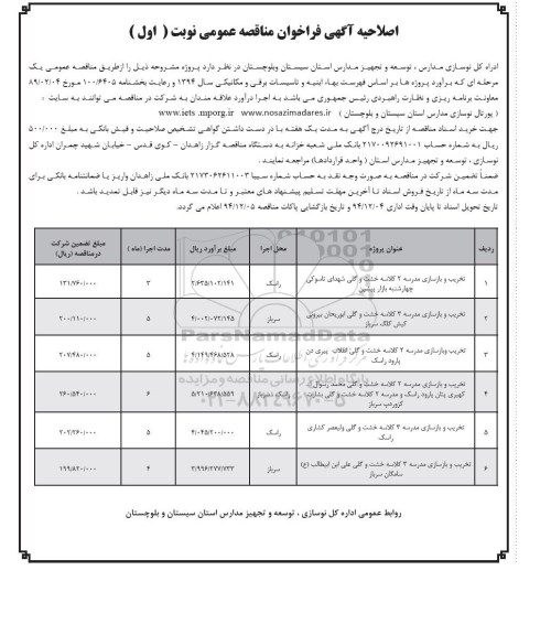 اصلاحیه فراخوان مناقصه عمومی , فراخوان مناقصه عمومی تخریب و بازسازی مدرسه 2 کلاسه خشت و گلی شهدای تاسوکی