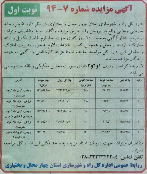 مزایده,مزایده واگذاری 5 باب خانه سازمانی ویلایی 