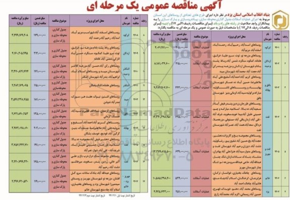 آگهی مناقصه,مناقصه اجرای طرح هادی تعدادی از روستاها